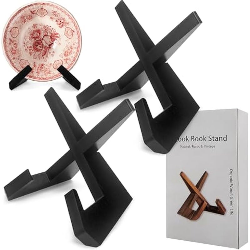 masteymoh Retro Record Stand Pack of 2, Retro Record Holder for Hallway Decoration, Wooden Record Stand, Country Rustic Plate Stand for Display, Farmhouse Style Plate Display Stand (2 in Black) - Image 1